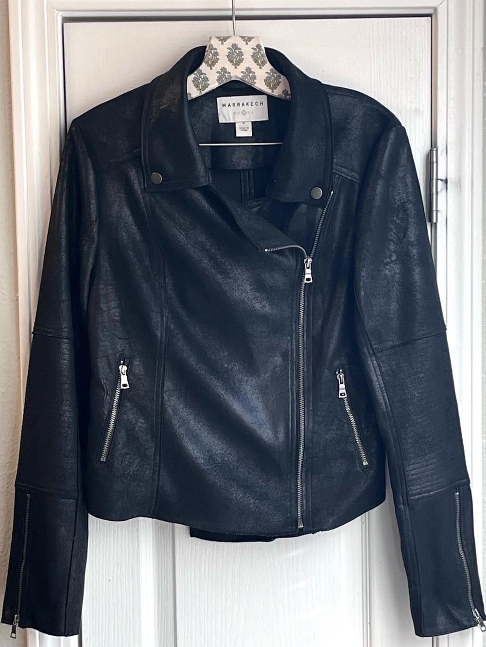 Marrakech ANTHROPOLOGIE Black Faux Leather Moto Jacket Women’s Size Medium